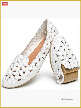 PU Leather Floral Ballet Flats Slip On Round Toe Dress Shoes